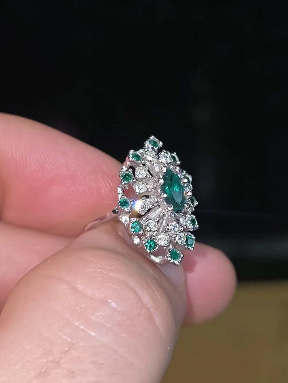 Emerald Green Tone Marquise Cluster Ring - Women Jewelry - Picture 12 of 12